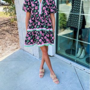 Retro Ink Printed A-line Umbrella Dress