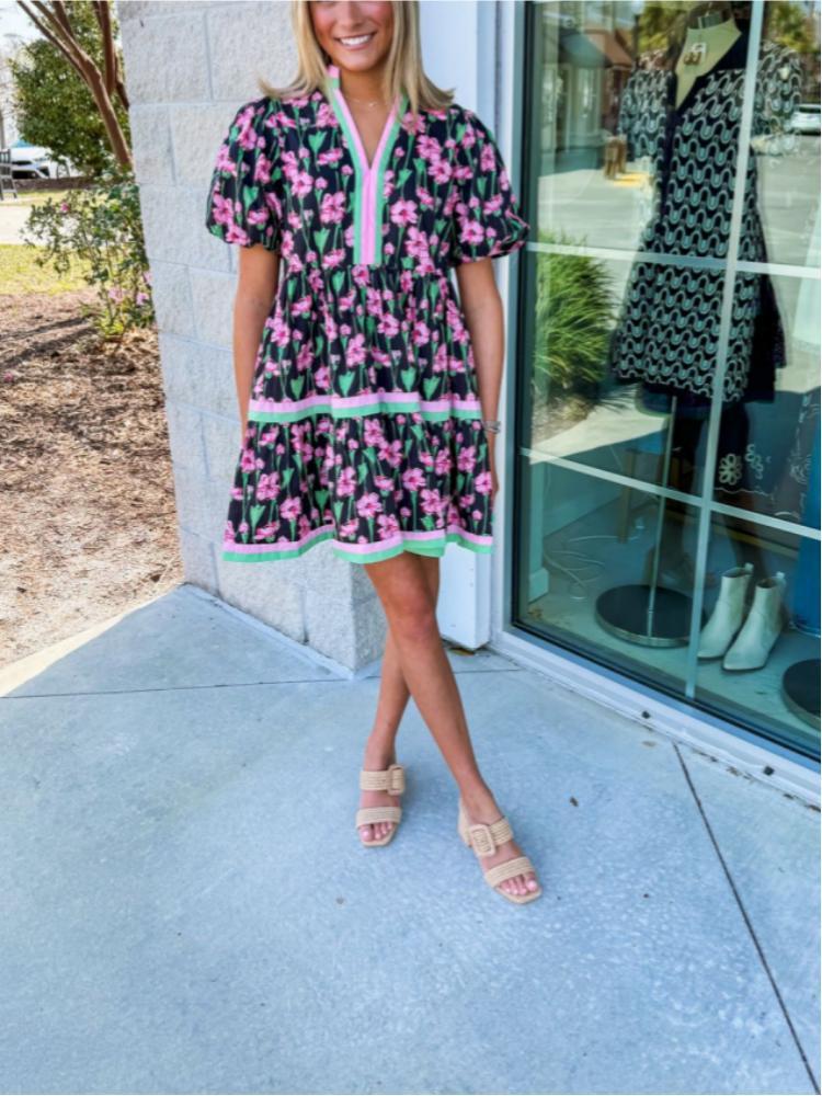 Retro Ink Printed A-line Umbrella Dress - الصورة 6