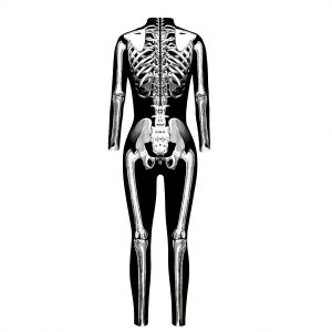 Skeleton Digital Women's Printed Wear Tight Long Sleeve Jumpsuit