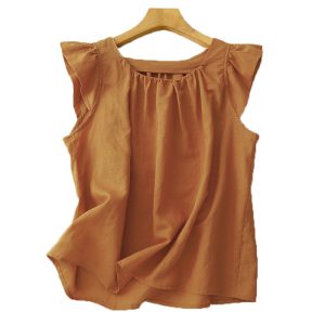 Womens Slimming Chic Cotton-Linen Short TopLittle Shirt