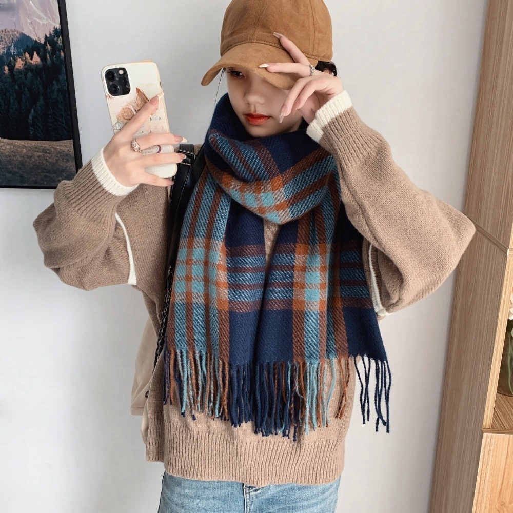 Womens Plaid Thickened Warm Neck WarmerScarf