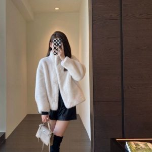 Womens Stylish Loose-fitting Fur-trimmed Collar Coat