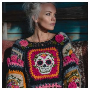 Womens Retro Printed American Style Streetwear Loose Knit Sweater Top