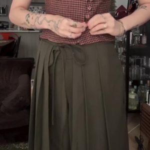 Red Black Gingham Turtleneck Sleeveless Side Ruffle Crop Top