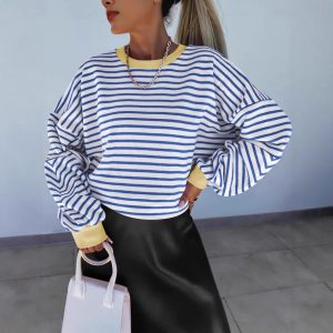Autumnwinter Stylish Striped Crew-neck Top