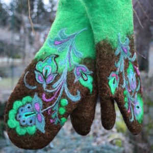 Thickened Color-block Embroidered Winter Warm Gloves For Women