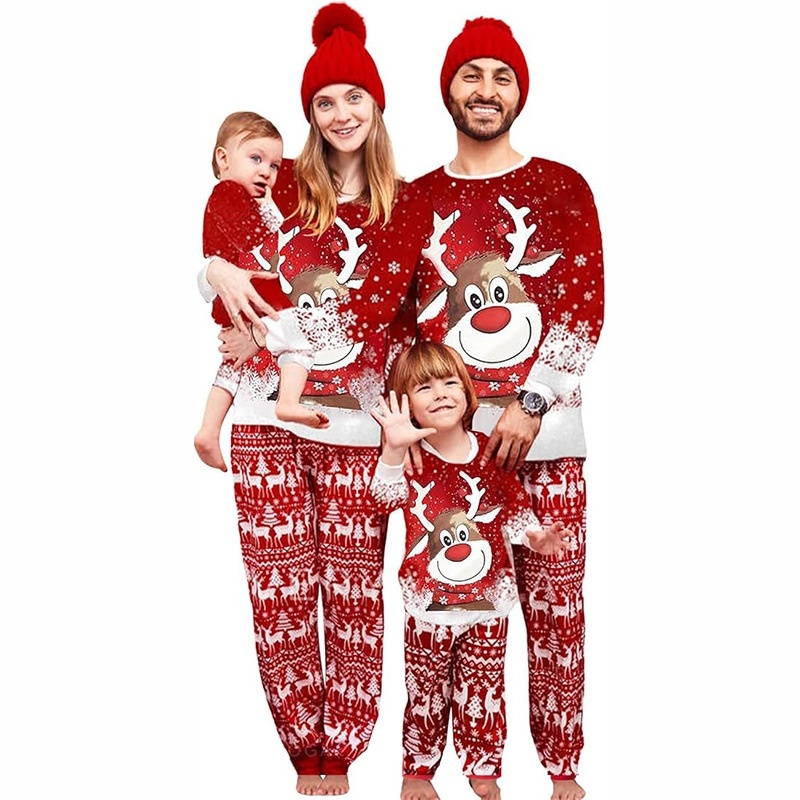Parent-Child Two-piece Suit Elk Printing Pajamas Suit Homewear - الصورة 2