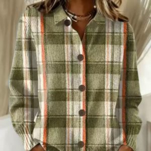 Womens Loose-Fit Long-Sleeve Shirt With A Bold Colorful Plaid Print