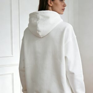 White Oversize Slogan Embroidered Hoodie