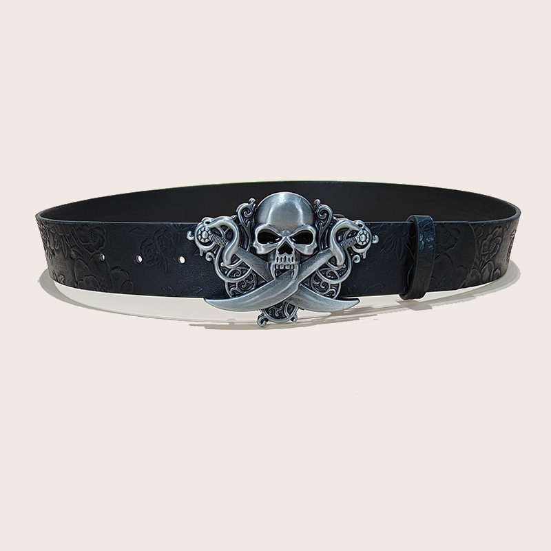 Personalized Skull And Rose Embossed PU Leather Belt - Image 8