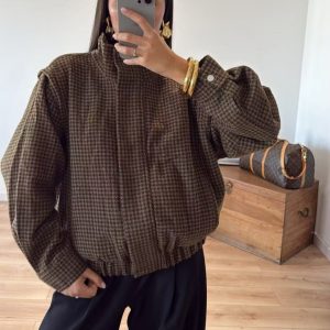 Casual Plaid Pilot Jacket Jacket For Women