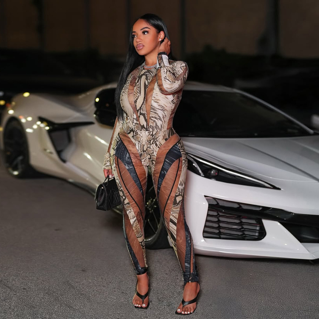 Personalized Snake-Print Bodycon Sexy Jumpsuit And Pants Set - Image 4