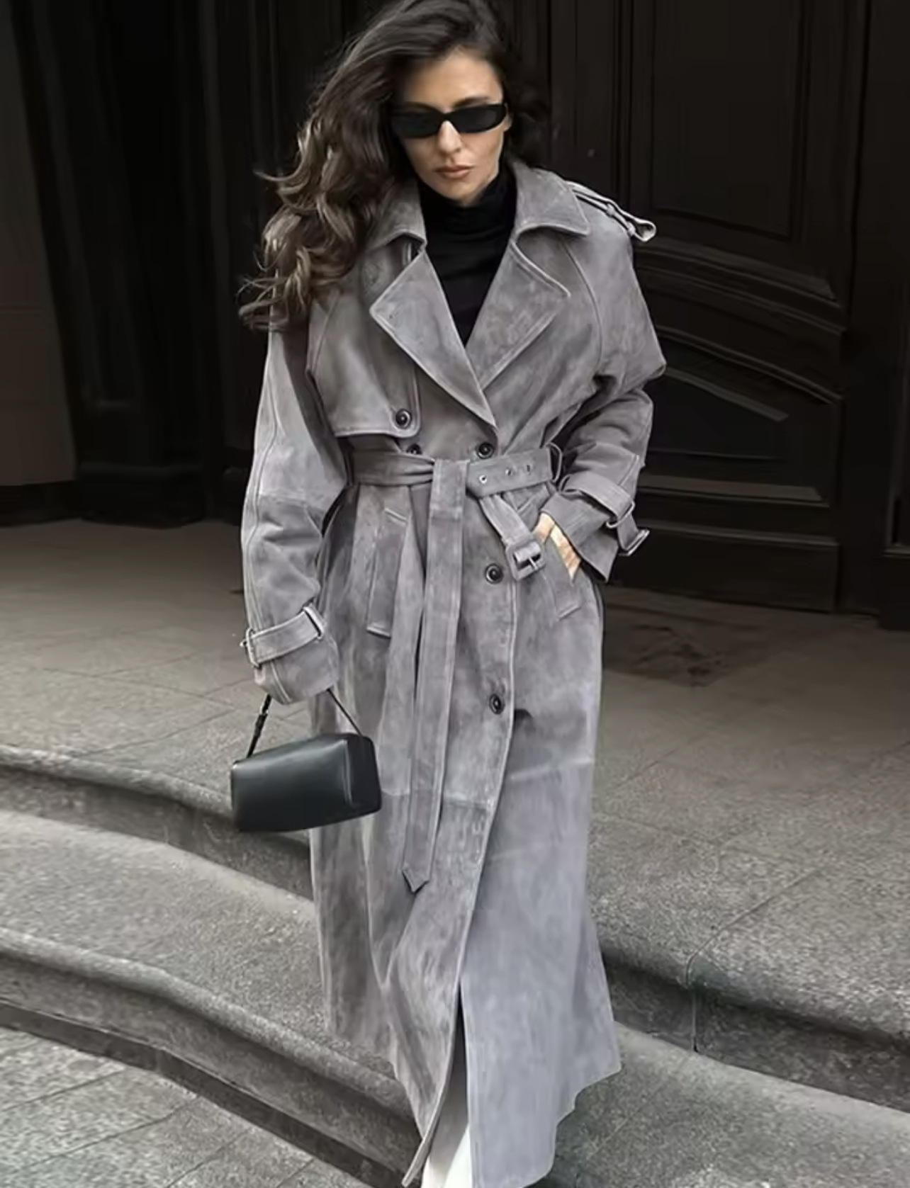 Womens Fashion Casual Mid Length Trench Coat Chic And Relaxed Fit Wool Outerwear - الصورة 6