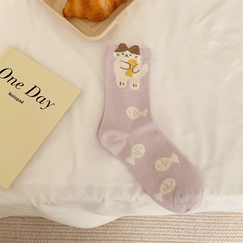Japanese-style Polka-dot Patchwork Pure Cotton Long Socks - Image 8