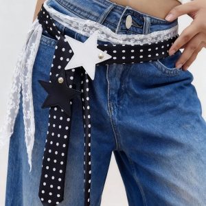 Polka-dot Silk Scarf Beltearly Autumn Styling With Denim Vintage Vibe