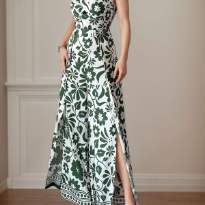 Elegant Womens Floral Print Wrap-Style Jumpsuit With Straps