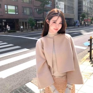 Wool Button Loose Elegant Coat Woman