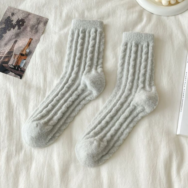Thick Solid-color Mid-calf Cotton Socks For Women - Image 9