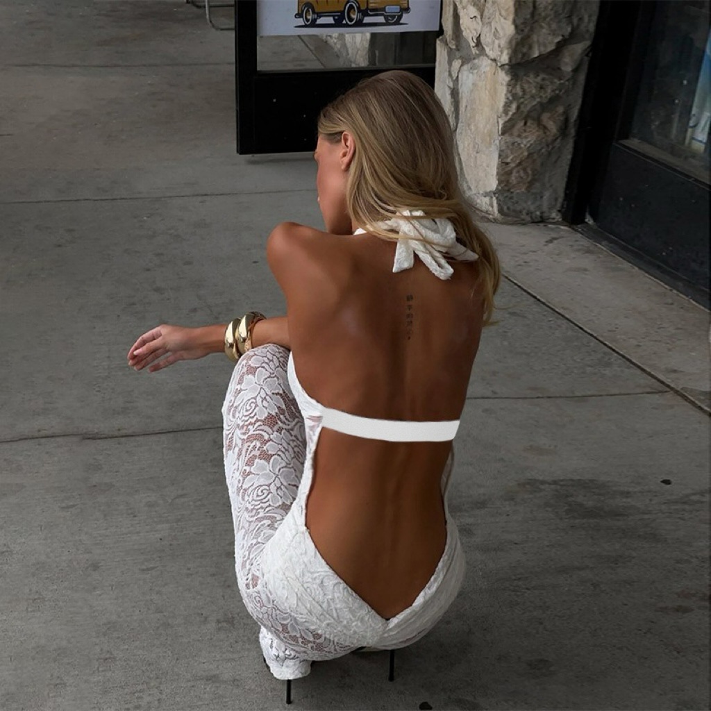 Women's Lace Hollow Backless Jumpsuit - الصورة 4