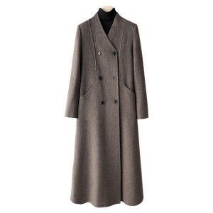 Mid-thigh-length Casual Double-breasted Wool Coat In Double-faced Wool