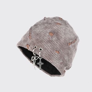 Womens Retro American Post-Apocalyptic Ripped Decorative Beanie
