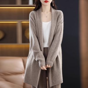 Womens Stylish Loose-fitting Mid-length Knit Cardigan