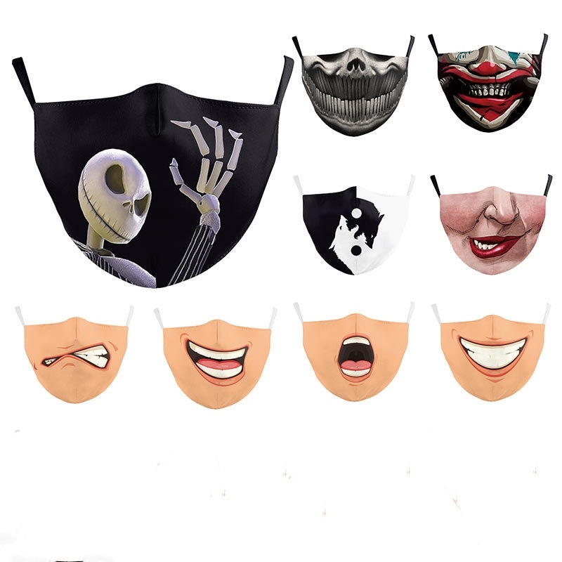 Digital Printing Halloween Funny Face Skull Double-layer Mask - Image 2