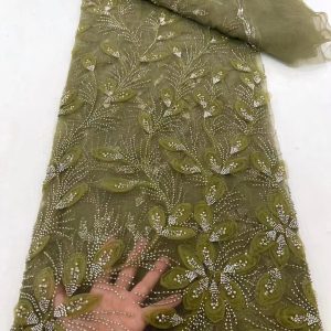 Ribbon Flower Beaded Tulle Lace Fabric Cocktail Party Occasion Evening Dress Embroidered Cloth Lace