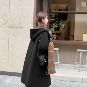 Wool Mid-length Hooded Wool Coat
