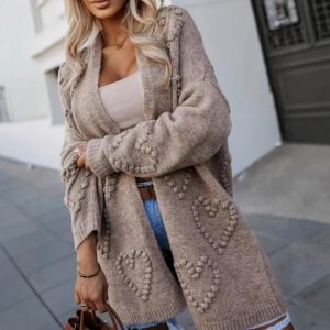 Versatile Plus-Size Womens Mid-Length Long-Sleeve Knitted Cardigan Coat