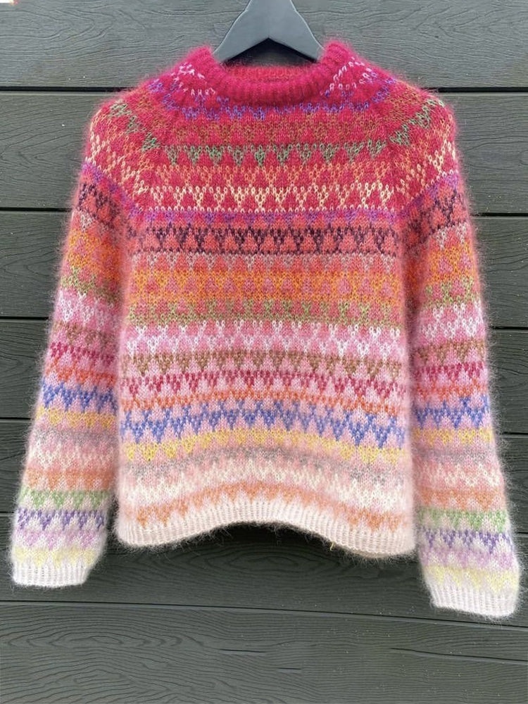 Digital-print Unisex Crewneck Striped Patchwork Design Sweatshirt - الصورة 5