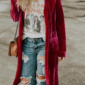 Womens European And American-style Gold Velvet Loose Mid-length Coat