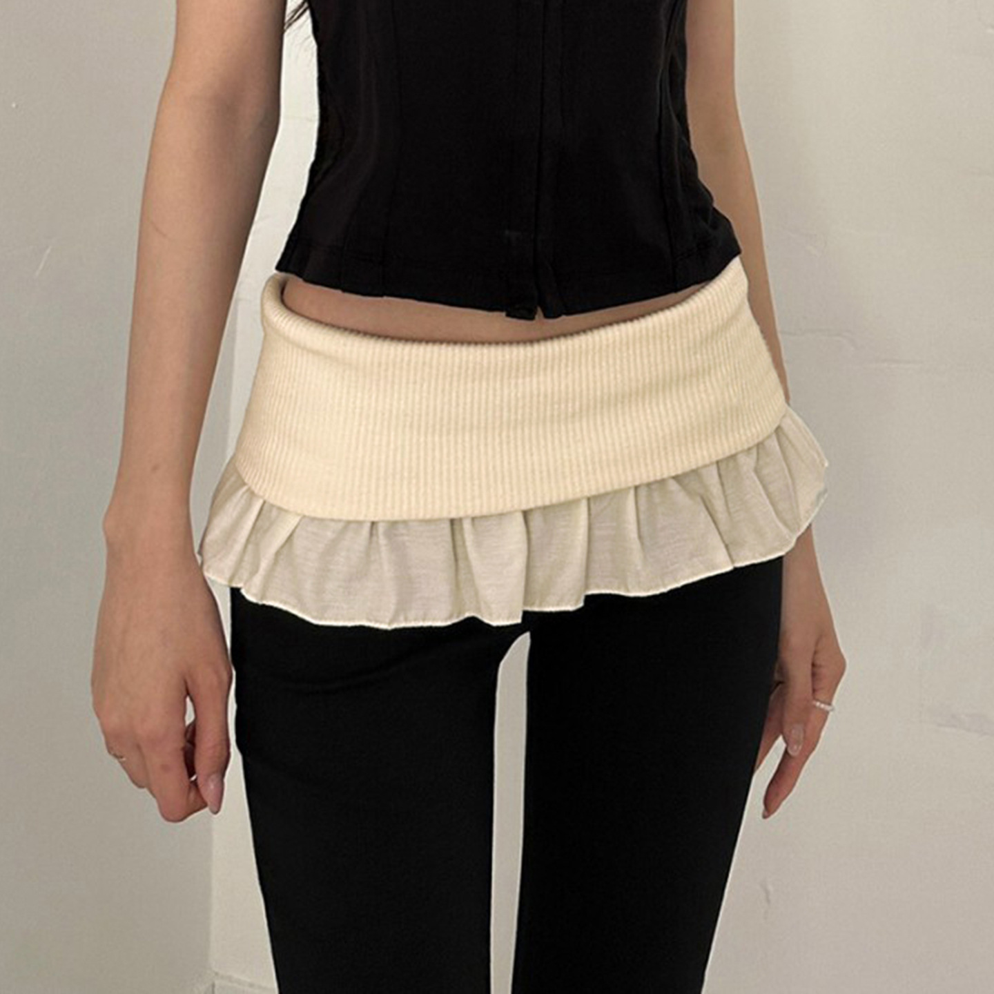 Casual Color-Block Flared Pants With Ruffled Hem And Patchwork Design - الصورة 3