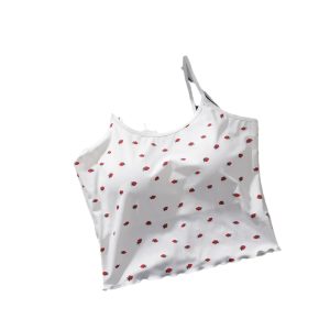 Ruffle-edged Outerwear Top With Built-in Chest Pads And A Strawberry Print