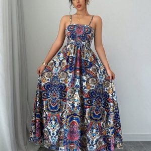 Mid Length Womens Printed Slip Dress