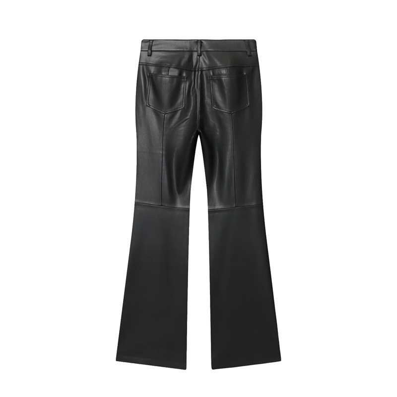 Cord-waist Micro-flared Pants For Leg-lengthening, Figure-hugging Casual Leather Pants - الصورة 3