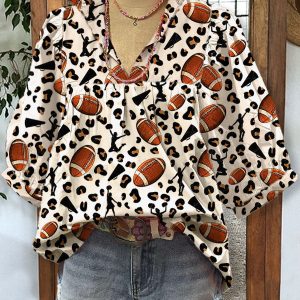 Loose-fitting Womens V-neck Top With Puffed Sleeves