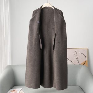 Mid-thigh-length Casual Double-breasted Wool Coat In Double-faced Wool