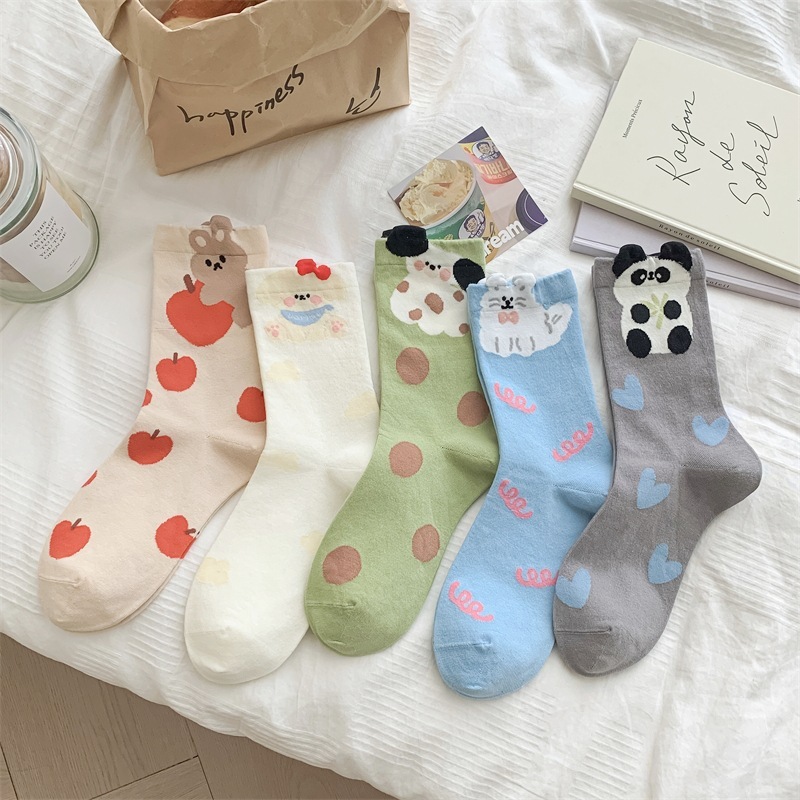 Polka-dot Color-blocked Boneless Cotton Socks