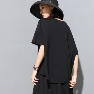 Womens Stylish, Personalized Patchwork Asymmetrical Short-Sleeve Top