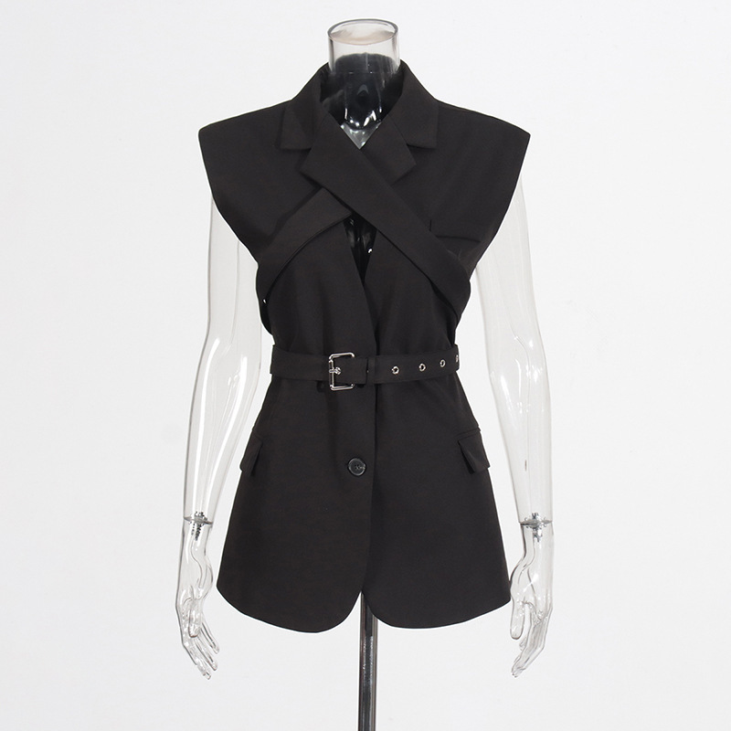 New Autumn Sleeveless Cross-Design Statement Vest Jacket - الصورة 4