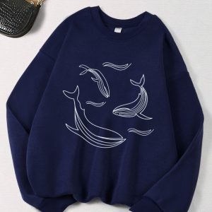 Simple Sketch Whale Fashion Casual Printed Hoodie
