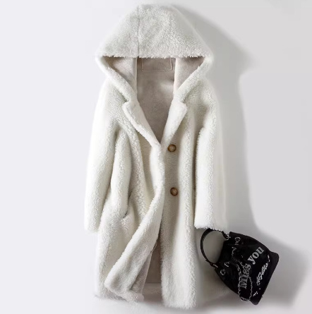 Women's Mid-Length Hooded Coat In Composite Leather And Fur - Image 5