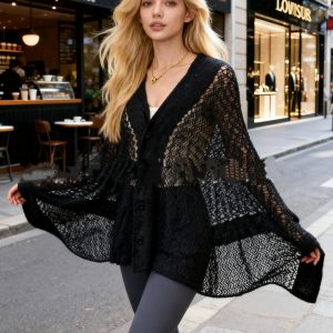 European And American Fashion Bloggers Hollow-out Cardigan Shawl Jacket