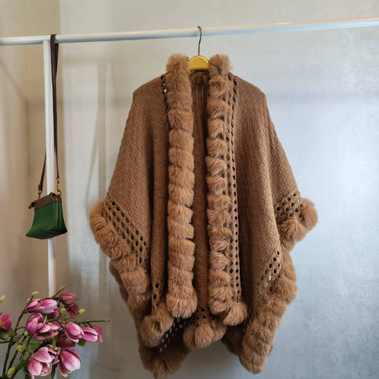 Solid-color Thickened Warm Womens Rabbit-fur Shawl - Image 6