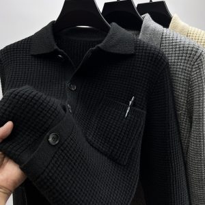 Casual Solid-Color Pocket Lapel Knit Sweater Coat
