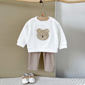 INS Unisex Baby Bear Print Long-sleeve Hoodie And Sweatpants Set For Springautumn