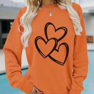 Womens Casual Long-sleeve Crew-neck Printed Sweatshirt Top