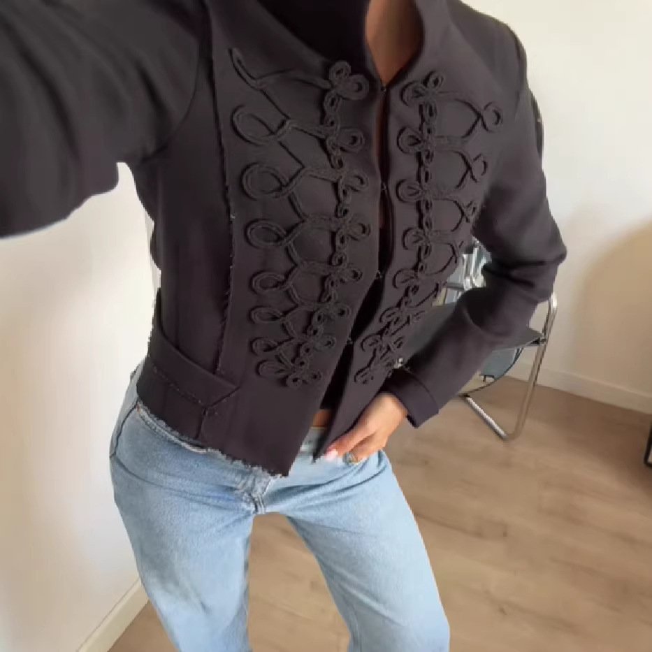 Womens Retro Stand Collar Button-Placket Short New Chinese-Style Jacket - Image 3