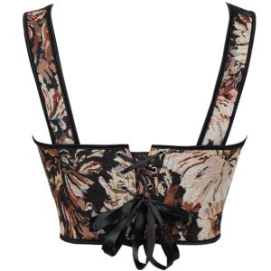 New French-style Oil Painting Inspired Front-tie Fishbone Waist Cincher